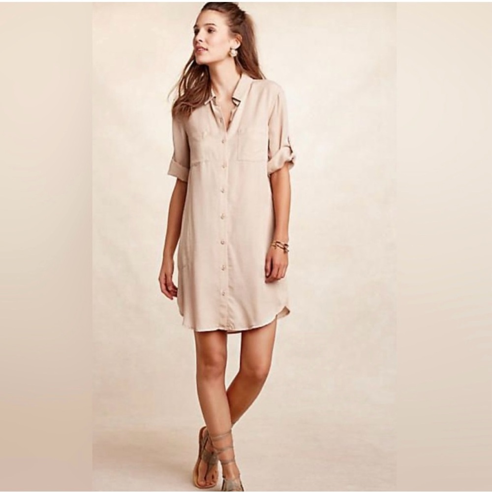 Anthropologie Tan Cloth and Stone Shirt Dress Size Large NEW